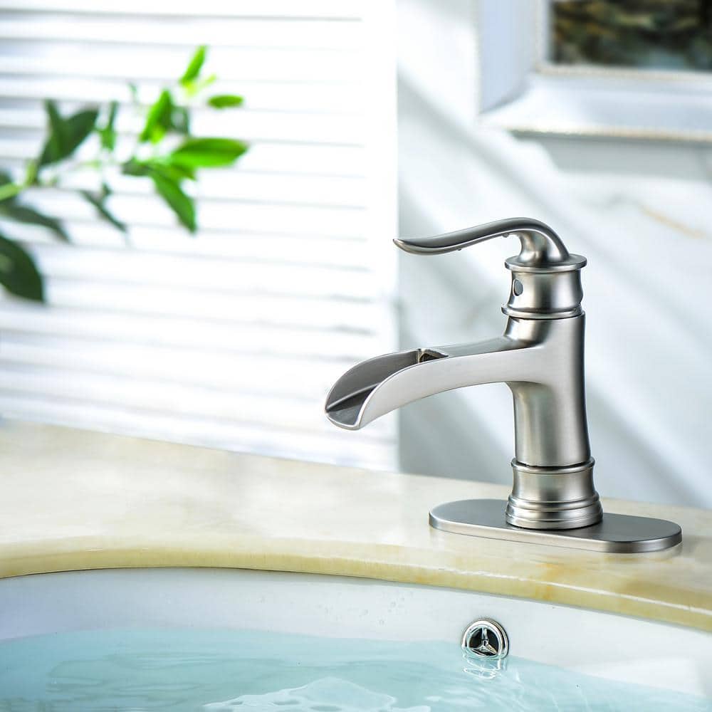 Brushed Nickel Single Handle Waterfall Bathroom Faucet