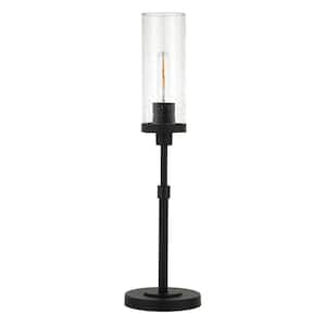 Frieda 26.68 in. Blackened Bronze Table Lamp with Seeded Glass Shade