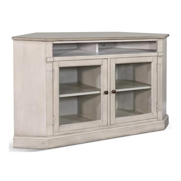 Benjara Sain Cream TV Stand Fits TV's up to 50 to 55 in. with 6 Shelf and 2 Glass Doors