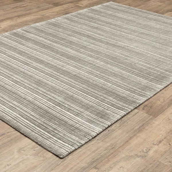 Civic Gray 8 ft. x 10 ft. Geometric Stripe Viscose-Wool Blend Mixed-Pile Indoor Area Rug