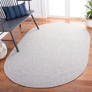 Braided Silver Gray Doormat 3 ft. x 5 ft. Solid Color Gradient Oval Area Rug