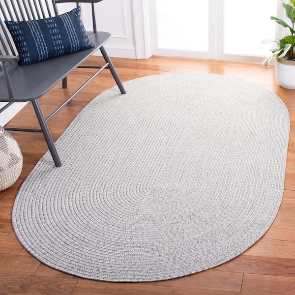 Braided Silver/Gray  6 ft. x 8 ft. Machine Washable Solid Color Gradient Oval Area Rug