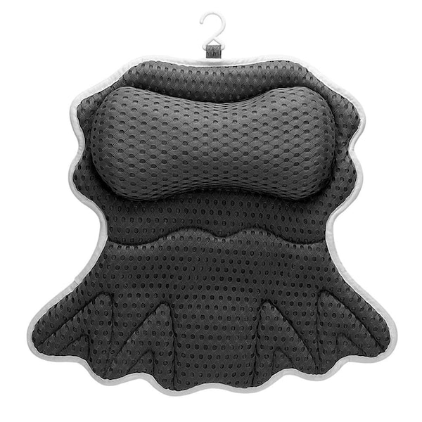 17.9 in. L x 17.9 in. W x 17.9 in. H Bath Accessory, Bath Pillow for Tub Neck Support in Black w/6 Suction Cups