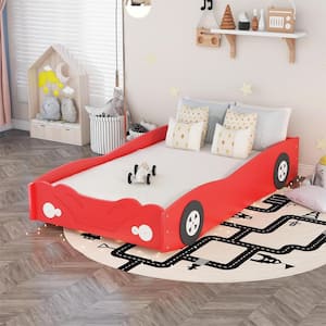 Red Fabric Frame Twin Platform Bed for Home or Office