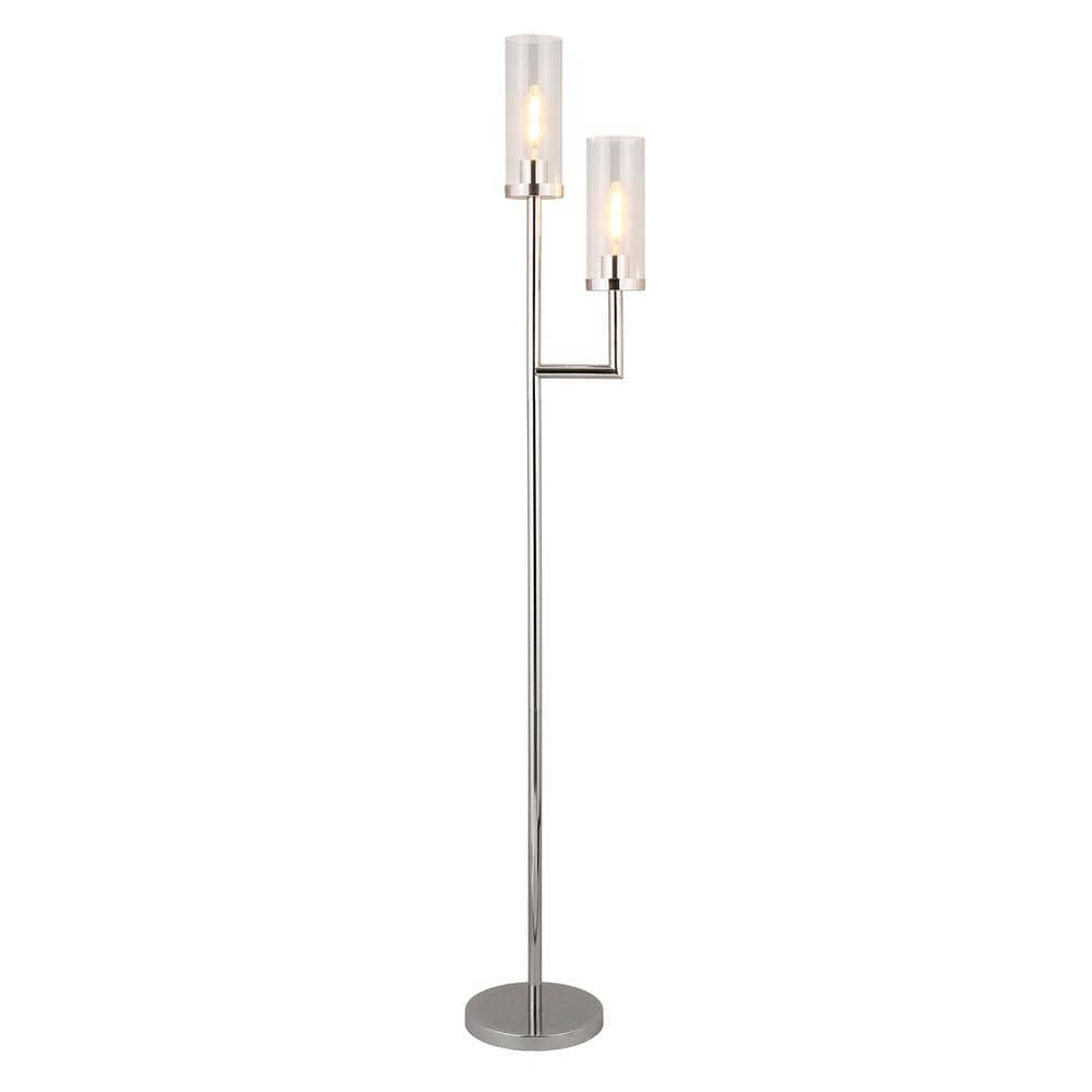 Elegant Bronze Torchiere Floor Lamp with Clear Glass Shades