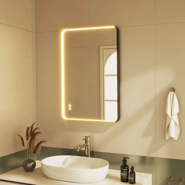ORGANNICE Framed Light 36 in. W x 24 in. H Rectangular Aluminum Framed LED Makeup Wall Mirror in Black