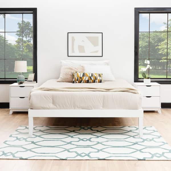 Linon Home Decor Pheba 3-Piece White Platform Wood Frame Queen Bed with 2-Drawer Nightstand Bedroom Set (Set of 2)