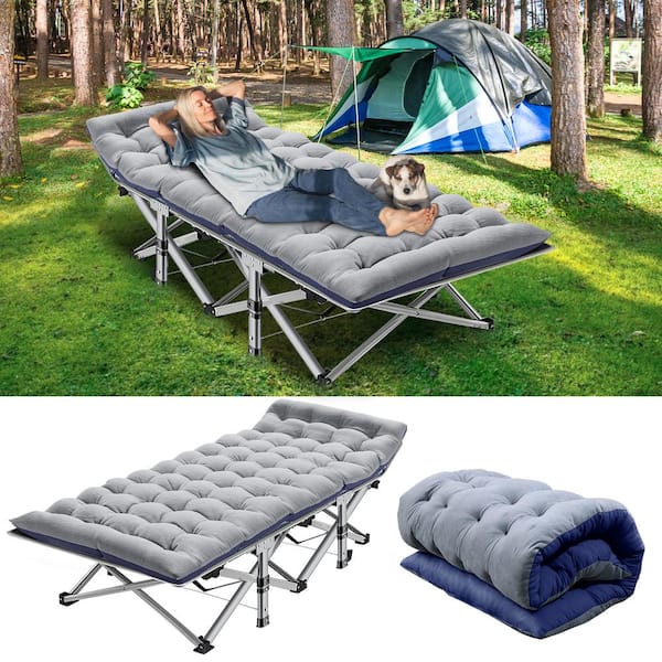 BOZTIY Folding XL Camping Cot 75 in. x 28 in. Portable Camping Cot Bed Double Layer Oxford Portable Travel Cots with Carry Bag K16ZDC N08HD The Home Depot