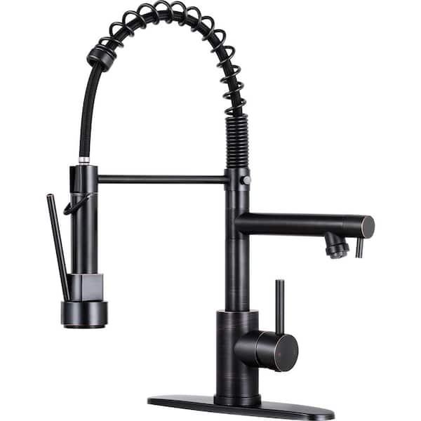 ORB 18 in. H Pull Out Sprayer Kitchen Faucet with 2-Spout 360° Spout Swivel Commercial Kitchen Faucets