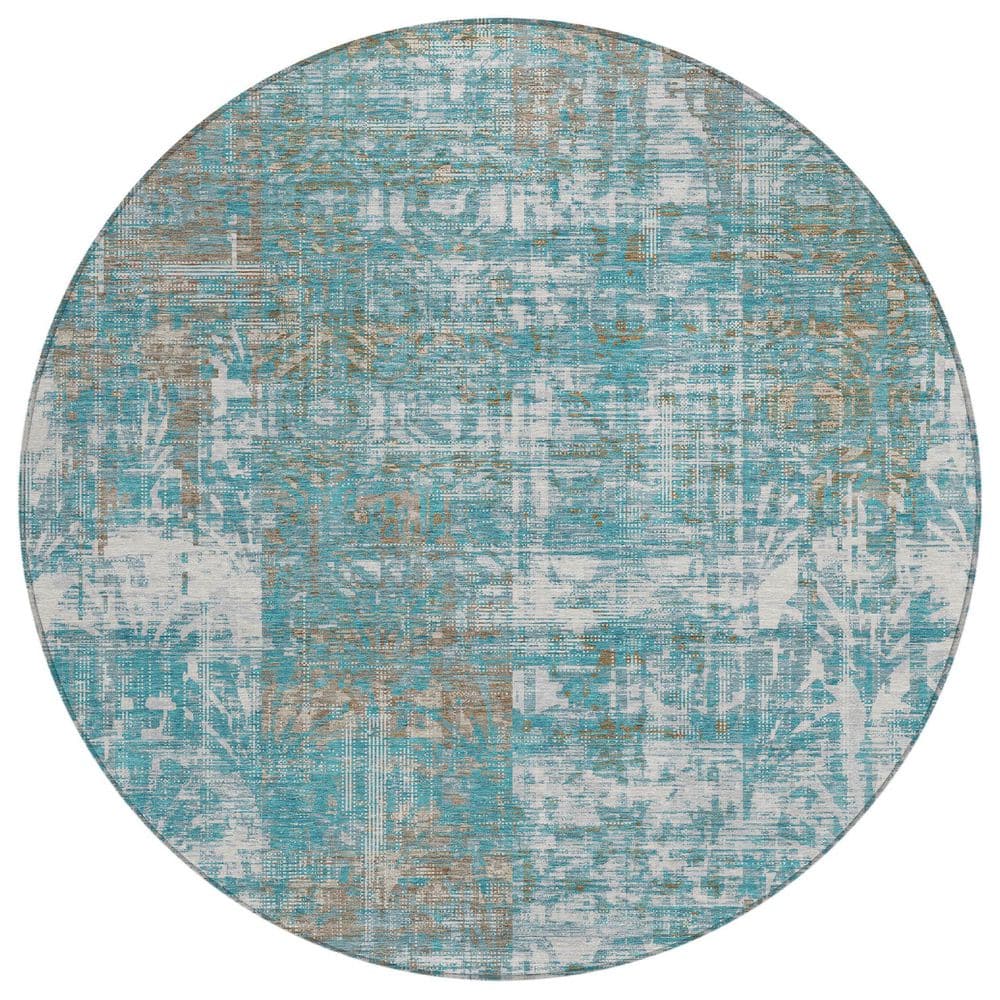Chantille Machine Washable Indoor/Outdoor Abstract ACN2785 Teal 8 ft. x 8 ft. Round Rug price history on PriceWatchPro