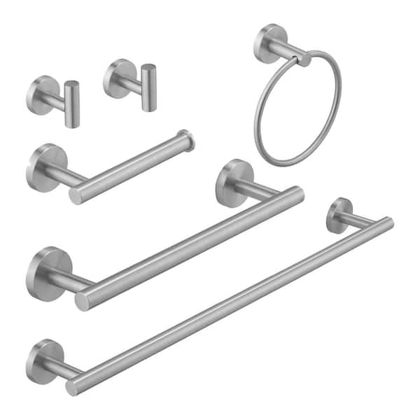 ehablix Bathroom Hardware 6-Piece Bath Hardware Set with Towel Bar, Towel Ring, Robe Hook, Toilet Paper Holder in Brushed Nickel