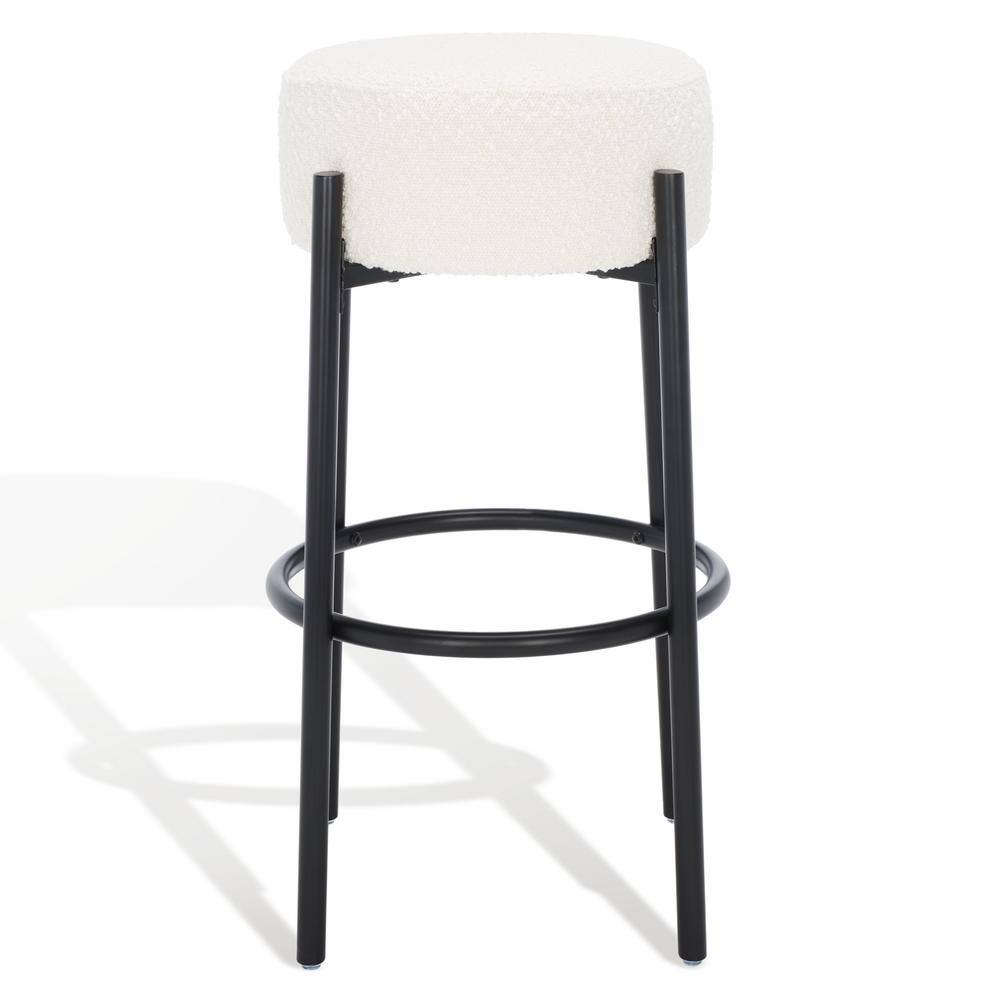 Ivory and Black Metal Leg Backless Bar Stool, 30-inch