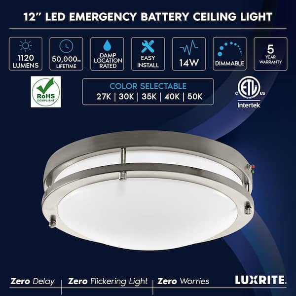 LUXRITE 12 in. x 12 in. 1500 Lumens Integrated LED Panel Light 18-Watt 5  Color Selectable Damp Rated UL-Listed LR24025-1PK - The Home Depot