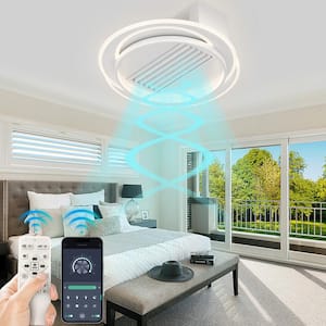 22 in. LED Indoor White Bladeless Ceiling Fan with Lights Remote Control Dimmable LED, 6 Gear Wind Speed Fan Light