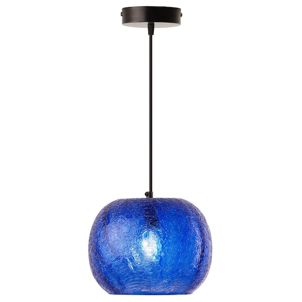 River of Goods Lily 25-Watt 1-Light Black Globe Pendant with Colored Blue Blown Glass Shade
