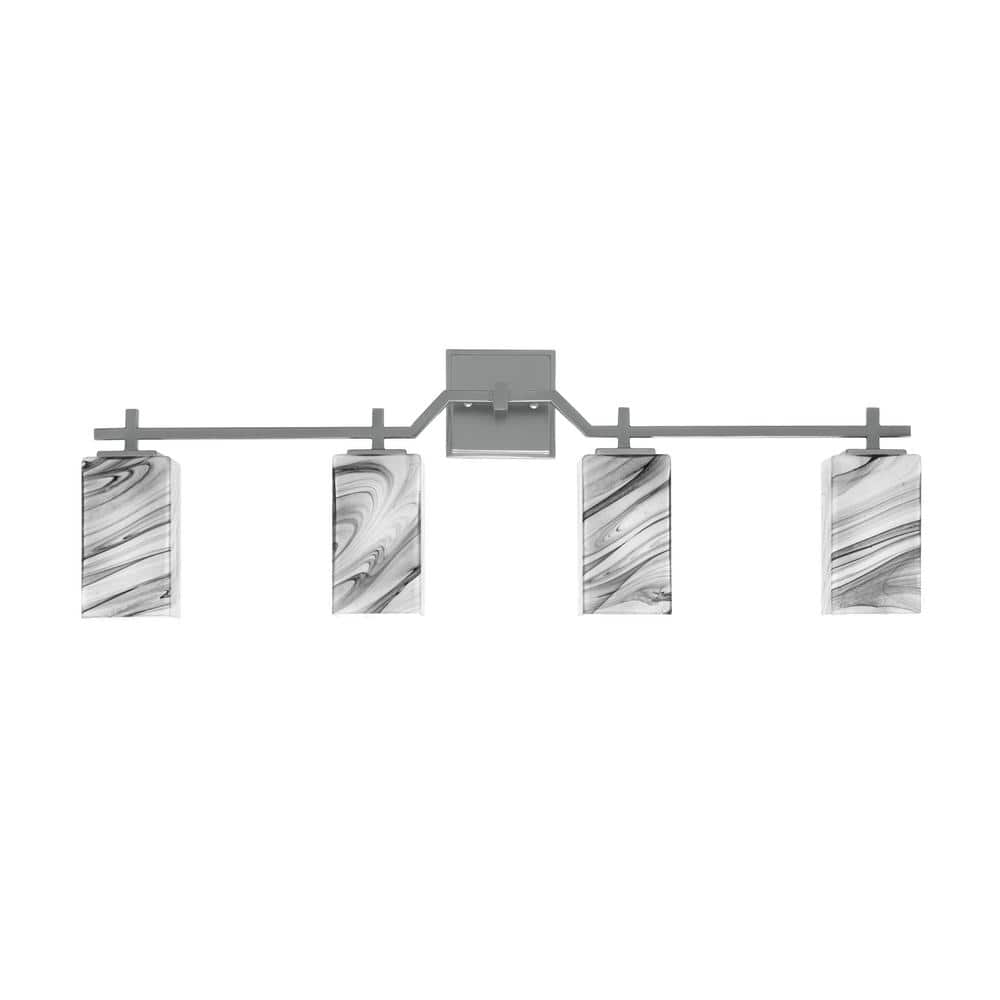 Bridgewater 4 Light Bath Bar, Graphite Finish, 3.5 in. Square Onyx Swirl Gl