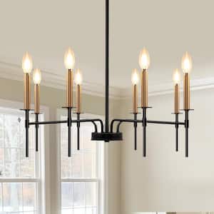 8 Light Modern Farmhouse Black and Gold Chandelier for Dining Room Over Table,Hanging Ceiling Candle Chandeliers