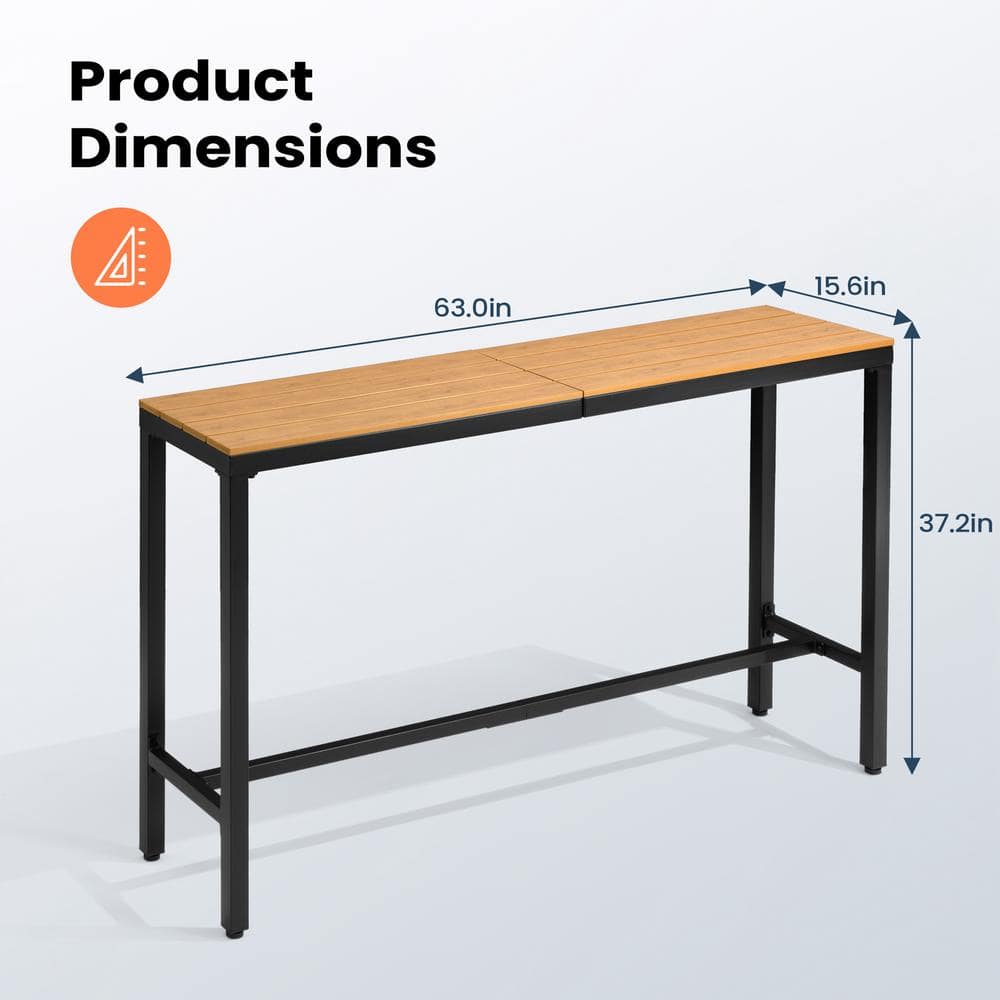 63" Brown Wood-Plastic Outdoor Bar Table with Black Metal Frame