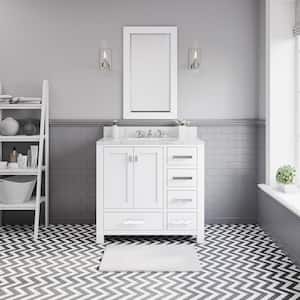Madison 36 in. W x 34 in. H Vanity in White with Marble Vanity Top in Carrara White with White Basin and Mirror