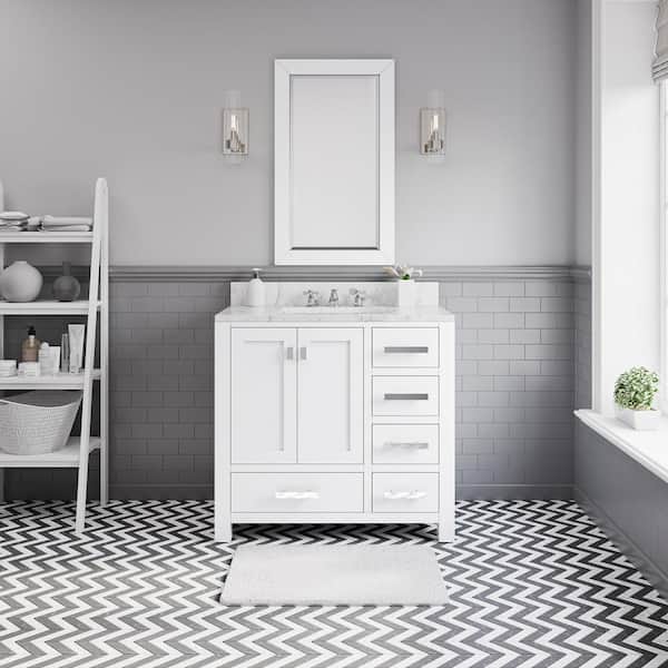 Water Creation Madison 36 in. W x 34 in. H Vanity in White with Marble Vanity Top in Carrara White with White Basin and Mirror