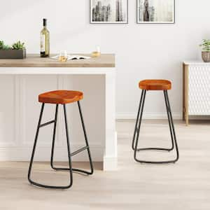 Minimalist 29.53 in. Whiskey Brown Metal/Wood Frame Counter Height Bar Stool (Set of 2)