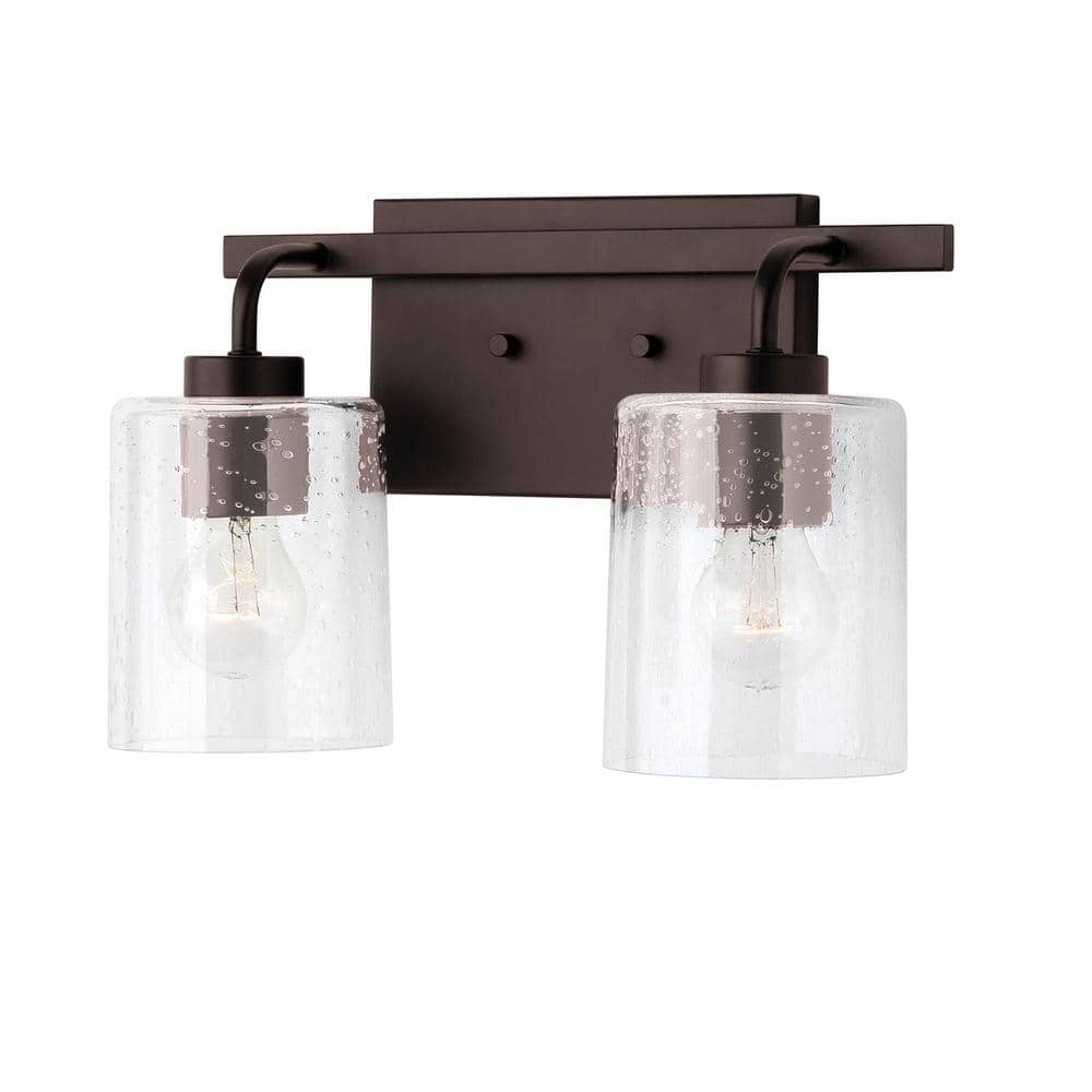14.5 in. W x 9 in. H x 6 in. E 2-Light Clear Seeded Glass Vanity Light in Bronze price history on PriceWatchPro