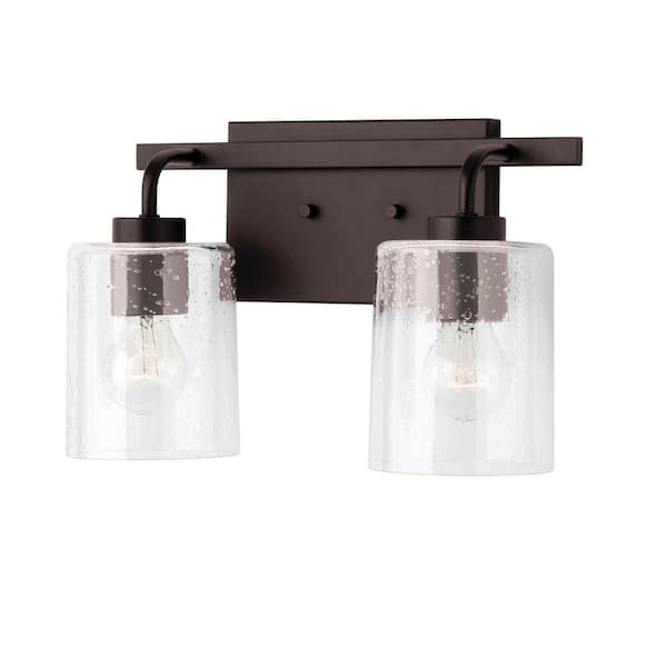 HOMEPLACE LIGHTING 14.5 in. W x 9 in. H x 6 in. E 2-Light Clear Seeded Glass Vanity Light in Bronze