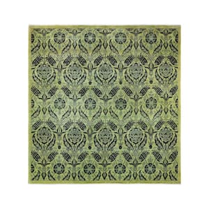One-of-a-Kind Contemporary Green 9 ft. x 9 ft. Hand Knotted Overdyed Area Rug