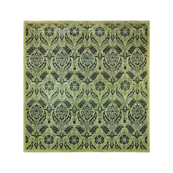 One-of-a-Kind Contemporary Green 9 ft. x 9 ft. Hand Knotted Overdyed Area Rug