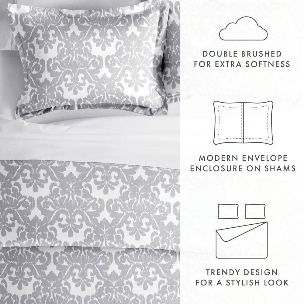 Gray Damask Pattern Microfiber Twin/Twin XL Duvet Cover Set