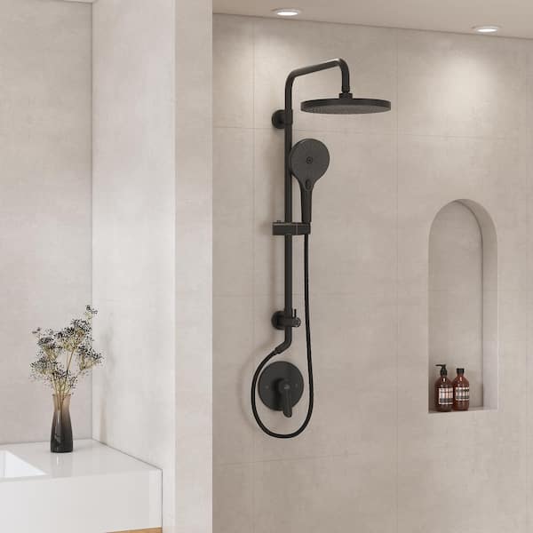Boyel Living 2-Spray 10 in. Dual Shower Head and Handheld Shower Head Wall Mount 1.8 GPM in Matte Black