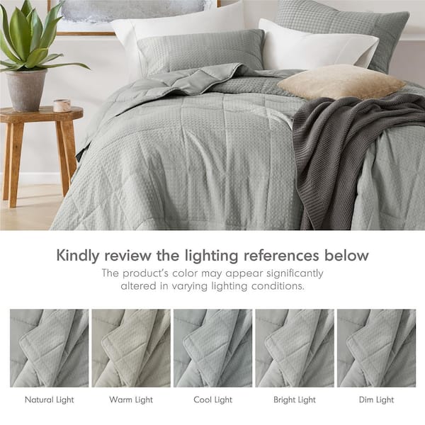 Mina 2-Piece Gray Waffle Weave Textured Polyester Twin/Twin XL Quilt Set