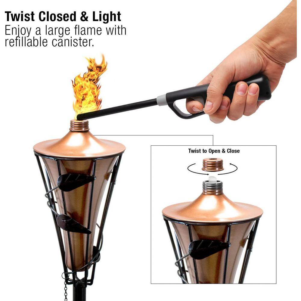 Copper and Black Metal Outdoor Patio Torches with Fiberglass Wick, 4 Pack