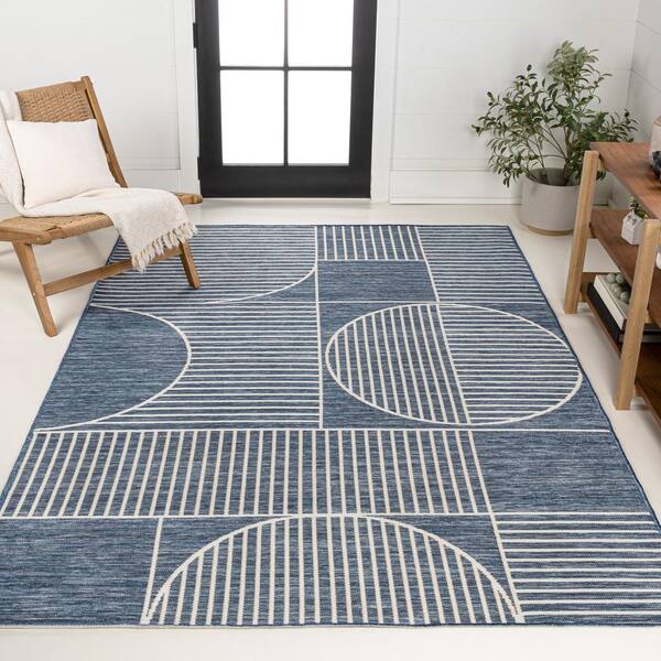 Navy Mid Century Modern Rug Mid Century Modern Rug In Navy, Red,