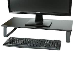 Monitor Stand Black Wood & Steel Sturdy Laptop Riser Desktop, Black