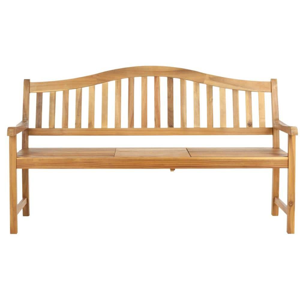 Mischa Teak-Brown Acacia Wood Outdoor Bench with Galvanized Steel