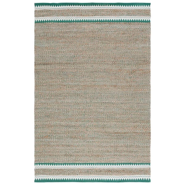 SAFAVIEH Natural Fiber Beige/Green 5 ft. x 8 ft. Woven Border Area Rug