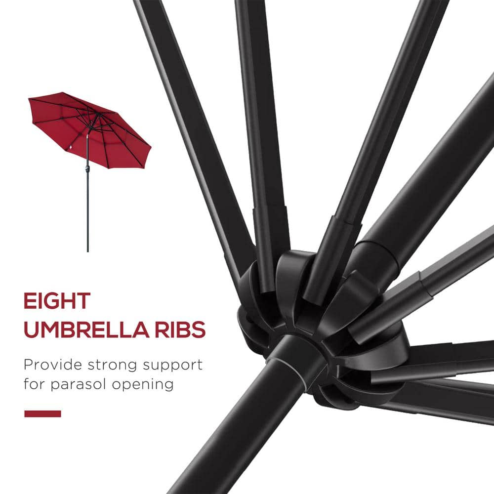 Wine Red 9' 3-Tier Outdoor Patio Umbrella with Crank and Tilt