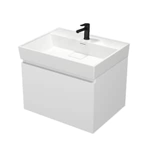 SHARP 23.6 in. W x 18.9 in. D x 22.9 in. H Wall Mounted Bath Vanity in Glossy White  with Vanity Top Basin in White