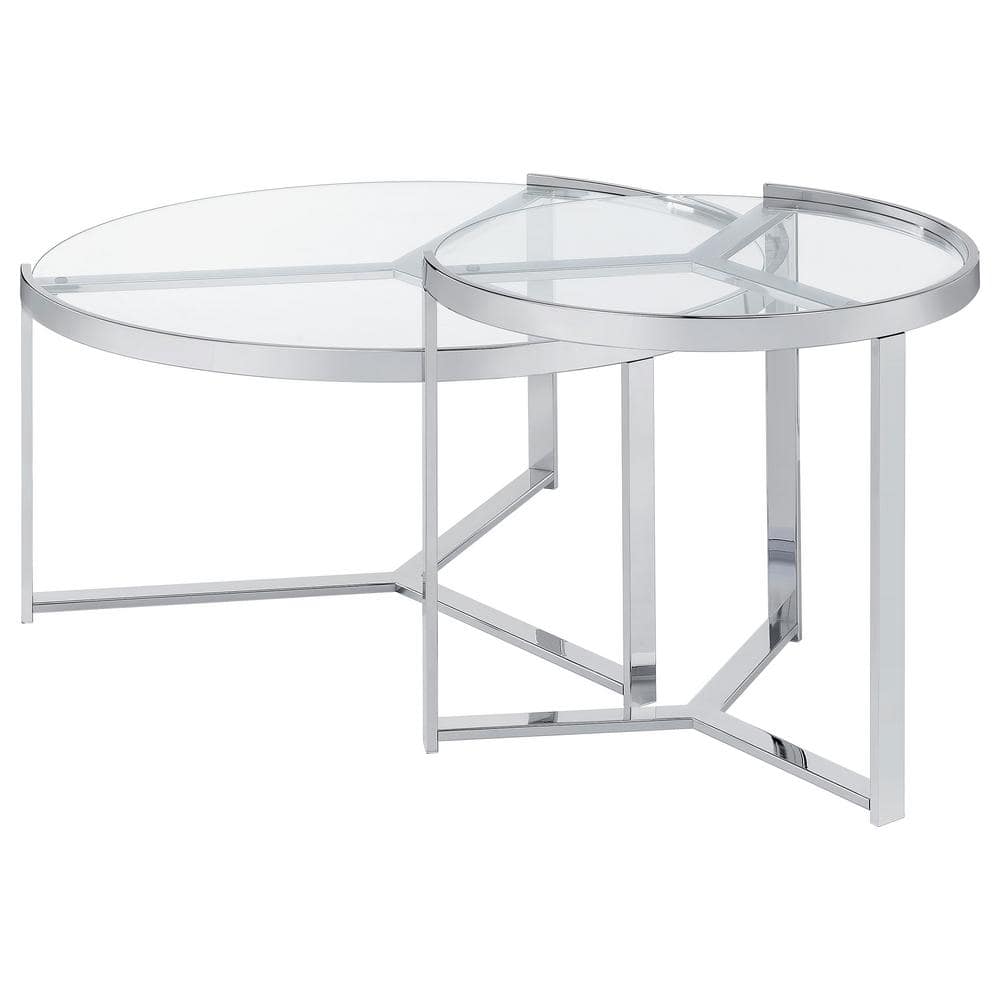 Delia Round Chrome and Glass Nesting Coffee Table Set