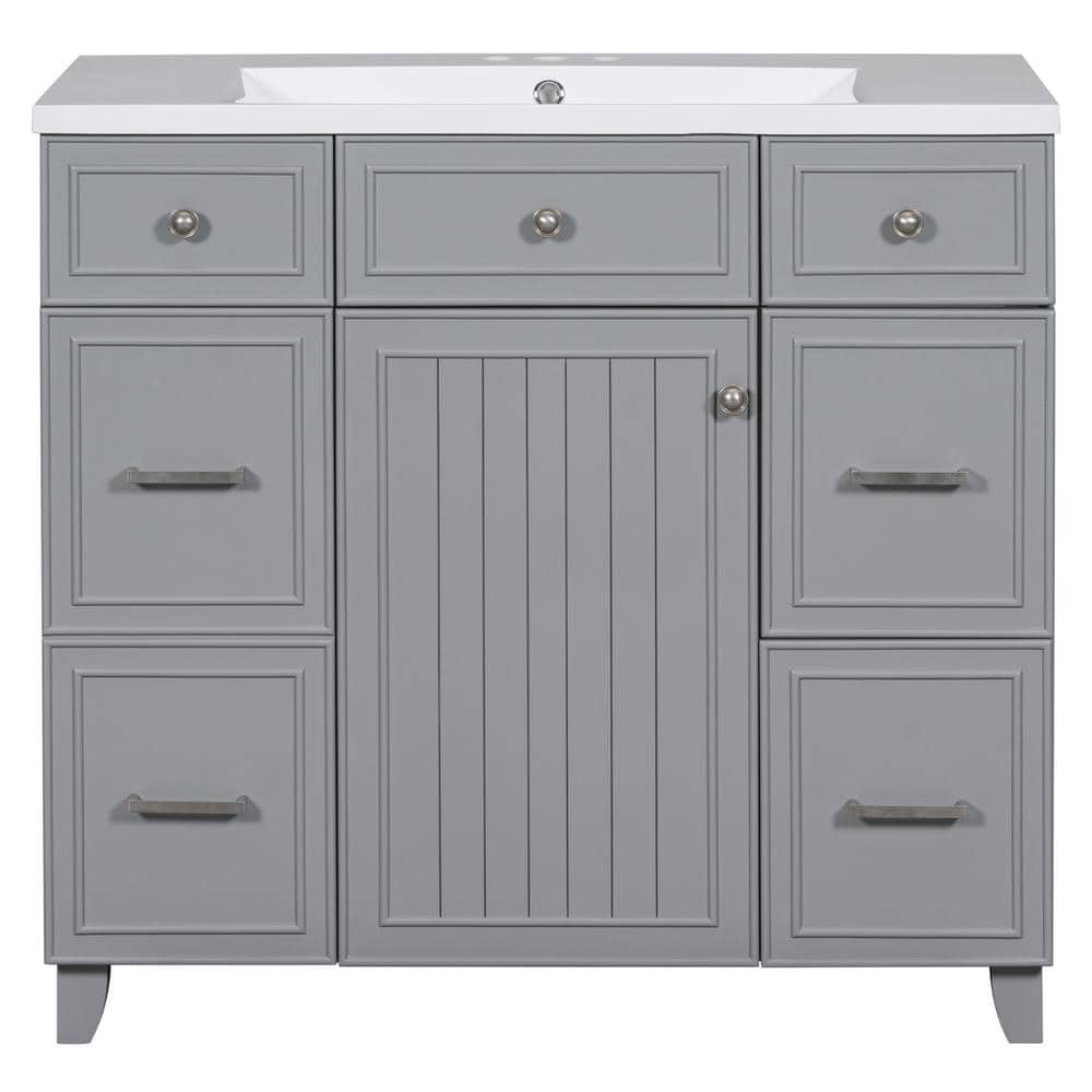 36 in. W x 18 in. D x 34 in. H Freestanding Bath Vanity in Gray with White 