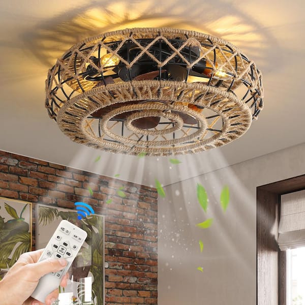 EAQUIL Aslaka 16 in. 20 in. Smart Indoor White Low Profile Standard Ceiling Fan with Diammable Integrated LED