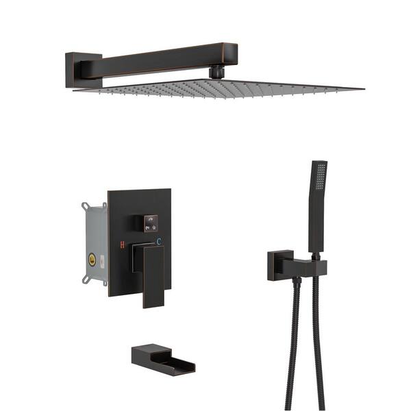 3-Spray Patterns with 1.8 GPM 10 in. in Wall Mount Handheld Shower System Dual Shower Head in Oil Rubbed Bronze