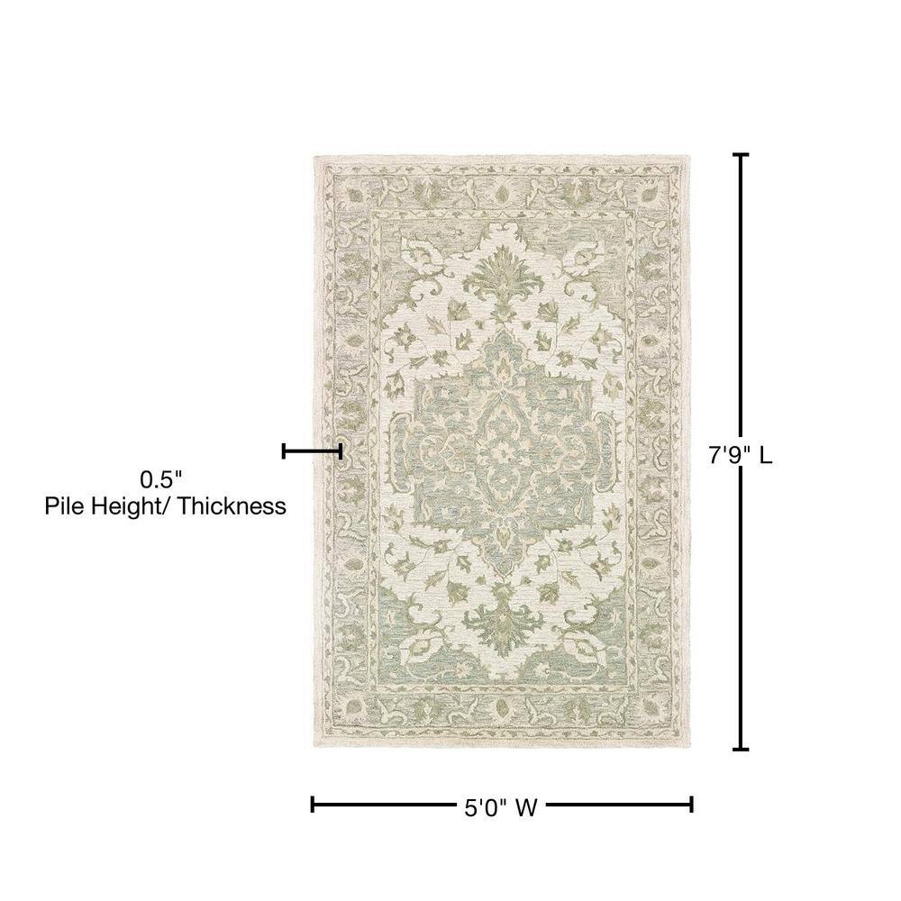Handmade Gray Medallion Tufted Wool Area Rug 5' x 7'