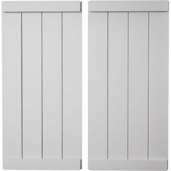 Ekena Millwork 22 in. x 30 in. Timberthane Polyurethane 4-Board Joined Board-n-Batten Smooth Faux Wood Shutters, End Batten Pair