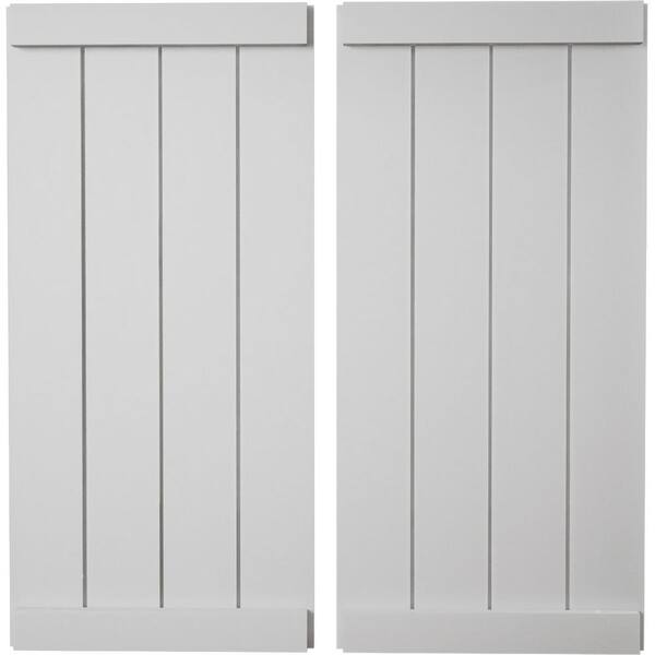 Ekena Millwork 22 in. x 56 in. Timberthane Polyurethane 4-Board Joined Board-n-Batten Smooth Faux Wood Shutters, End Batten Pair
