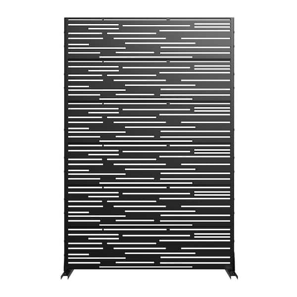 MAYEERTY 1-Piece 72 in. x 47 in. Outdoor Black Metal Privacy Panel Screen for Patio, Light-Shadow Pattern