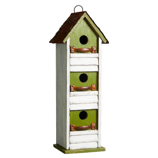 Glitzhome 18"H Distressed Solid Wood Cottage with  Shutter Texture Decorative Outdoor Garden Birdhouse