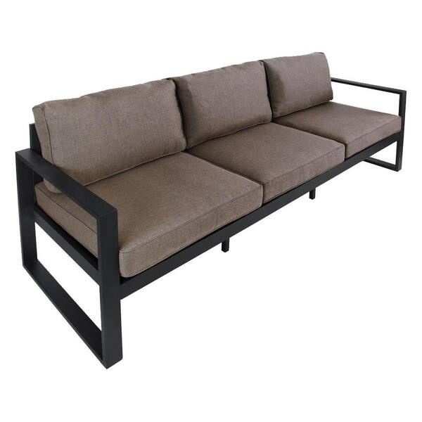 Real Flame Baltic 82 in. Black Aluminum All-Weather Casual Outdoor Patio Sofa with Gray Cushions