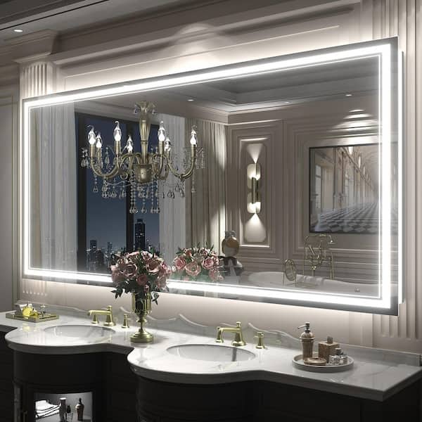 77 in. W x 36 in. H Rectangular Frameless UL Certified Front and Back LED Anti-Fog Tempered Wall Bathroom Vanity Mirror